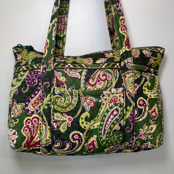 Vera Bradley Chelsea Green Paisley Print Zip Shoulder Bag Purse - Picture 2 of 10